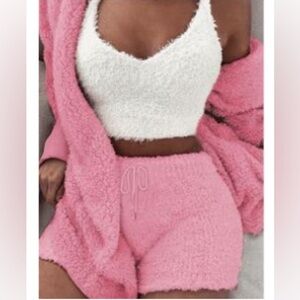 Cozy Pink and White Fuzzy Three-Piece Set